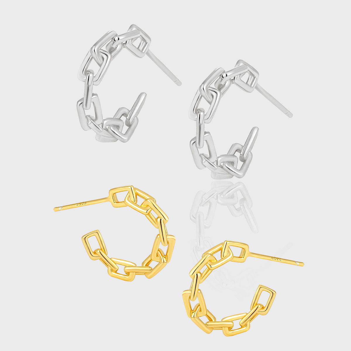 Modern Irregular Hollow Chain 925 Sterling Silver Hoop Earrings