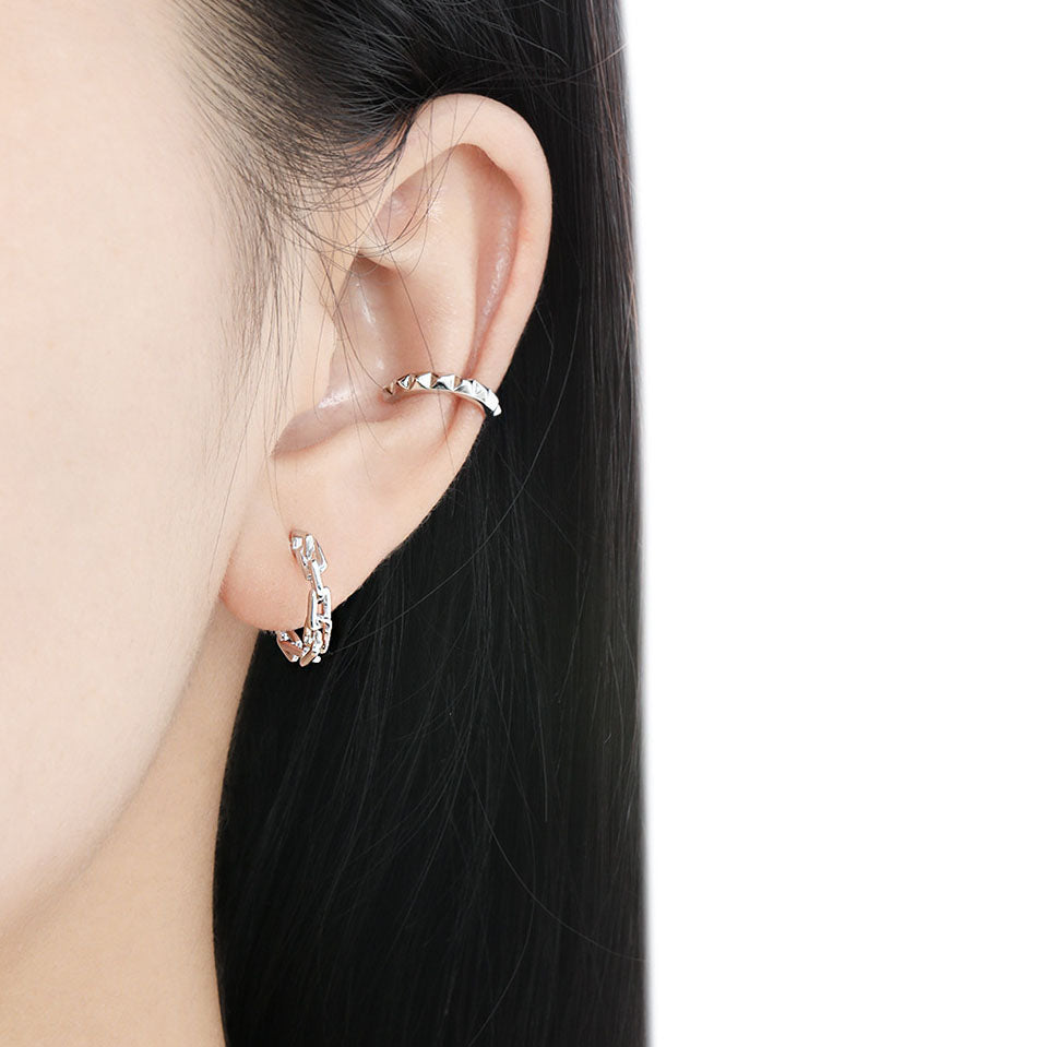 Modern Irregular Hollow Chain 925 Sterling Silver Hoop Earrings